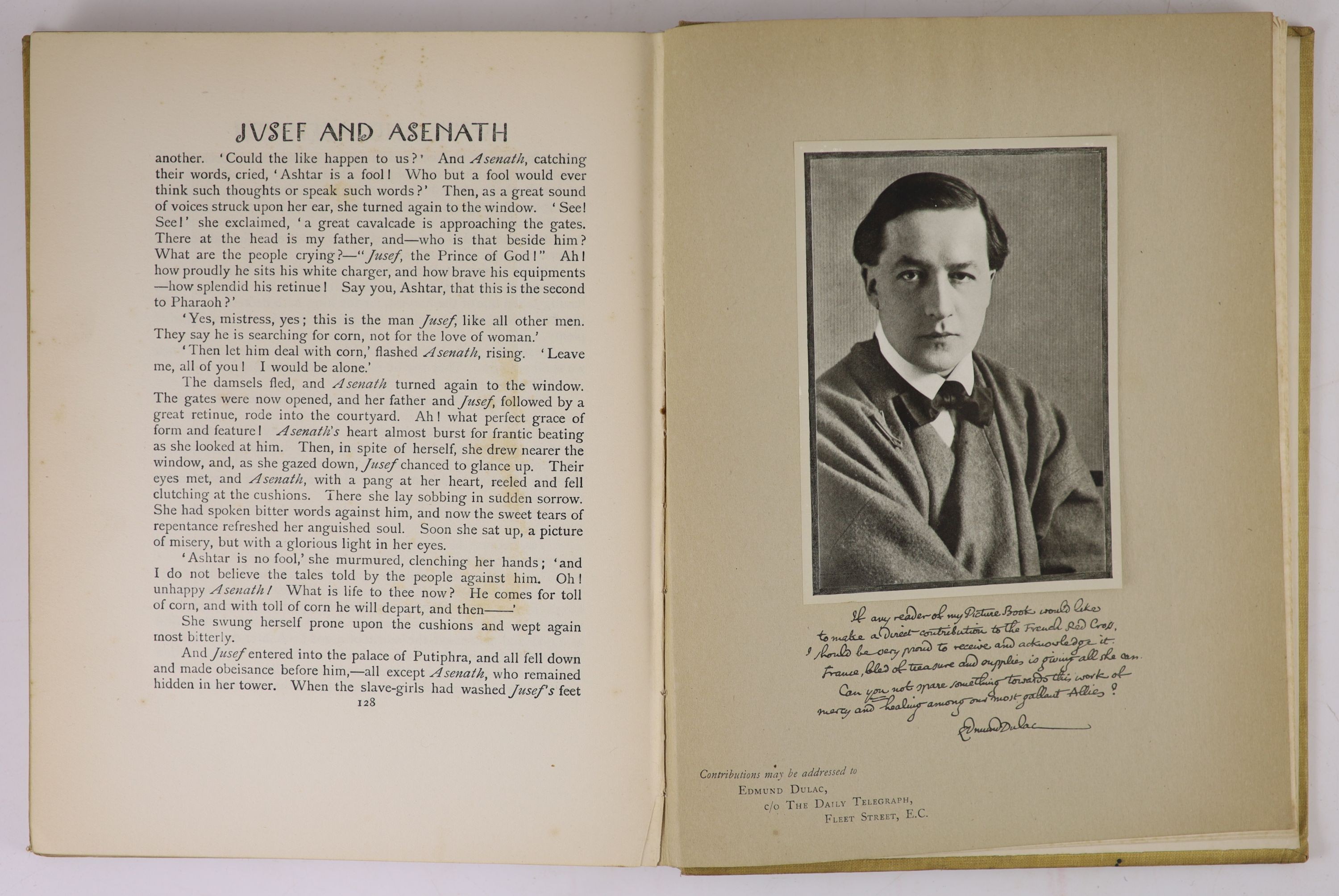 Dulac, Edmund - Picture Book for the French Red Cross, 4to, original olive-tan cloth, with 19 tipped-in colour plates and portrait, Hodder and Stoughton, London [c. 1915]